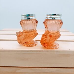 Dagenhart Vintage Pink Depression Salt and Pepper Shakers with Birds
